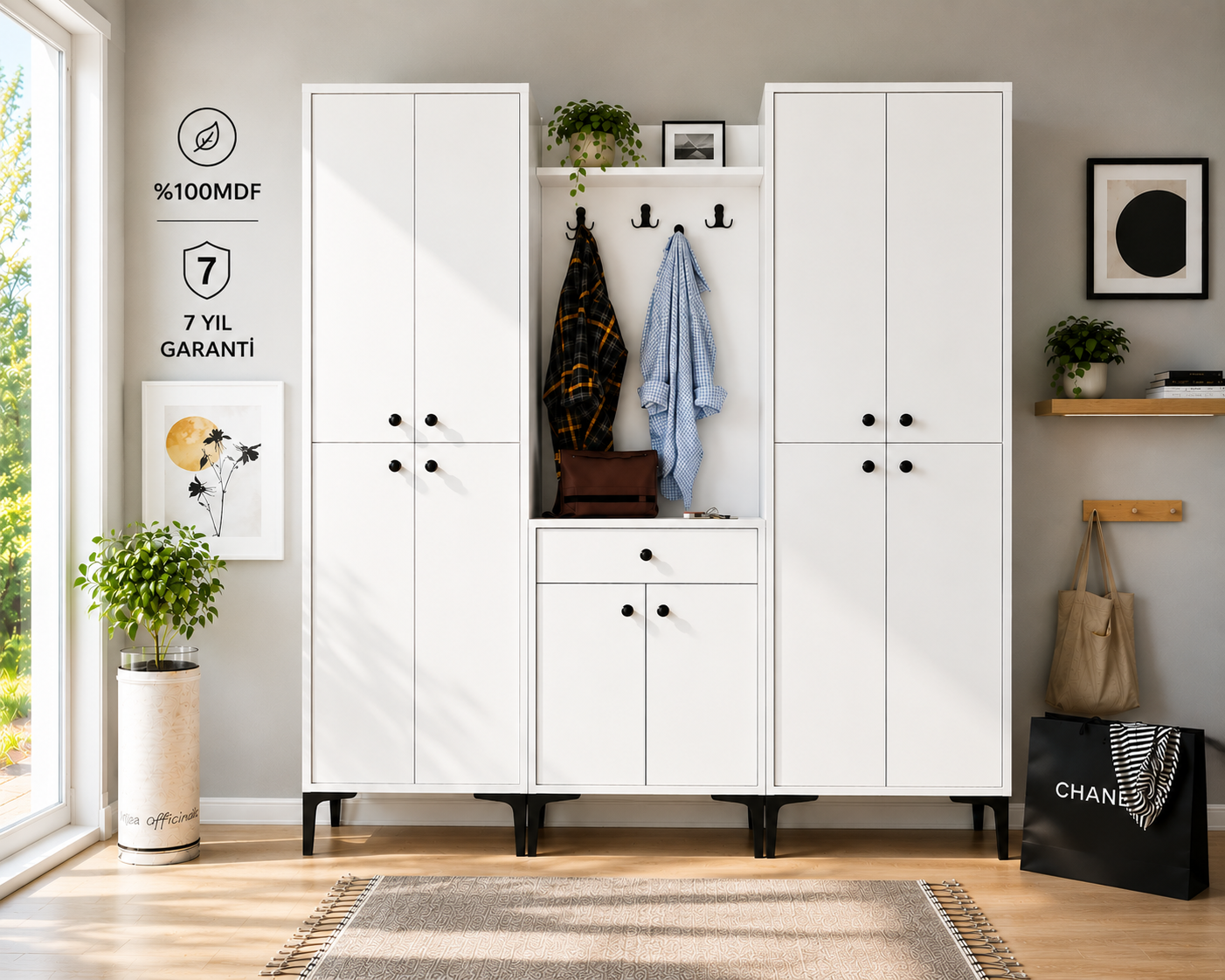 paris xl vestiyer,aayrı kullanıma uygun raflı,depolama alanlı vestiyer/portmanto(%100mdf)