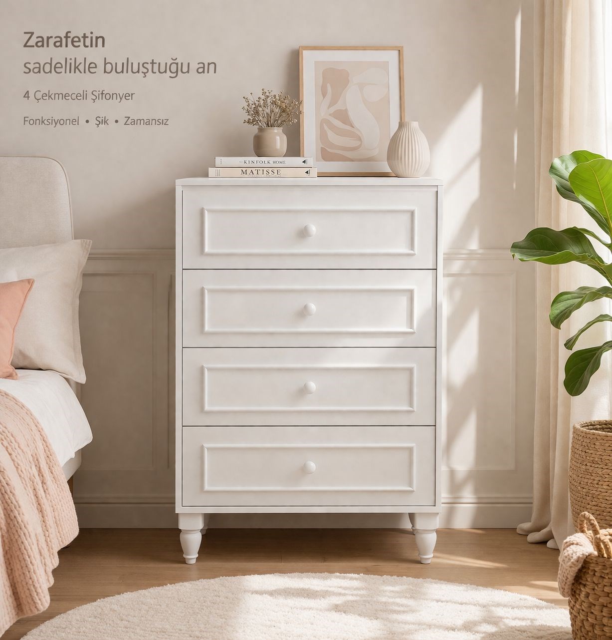 ROMANTİC 4 ÇEKMECELİ ŞİFONYER (%100MDF)