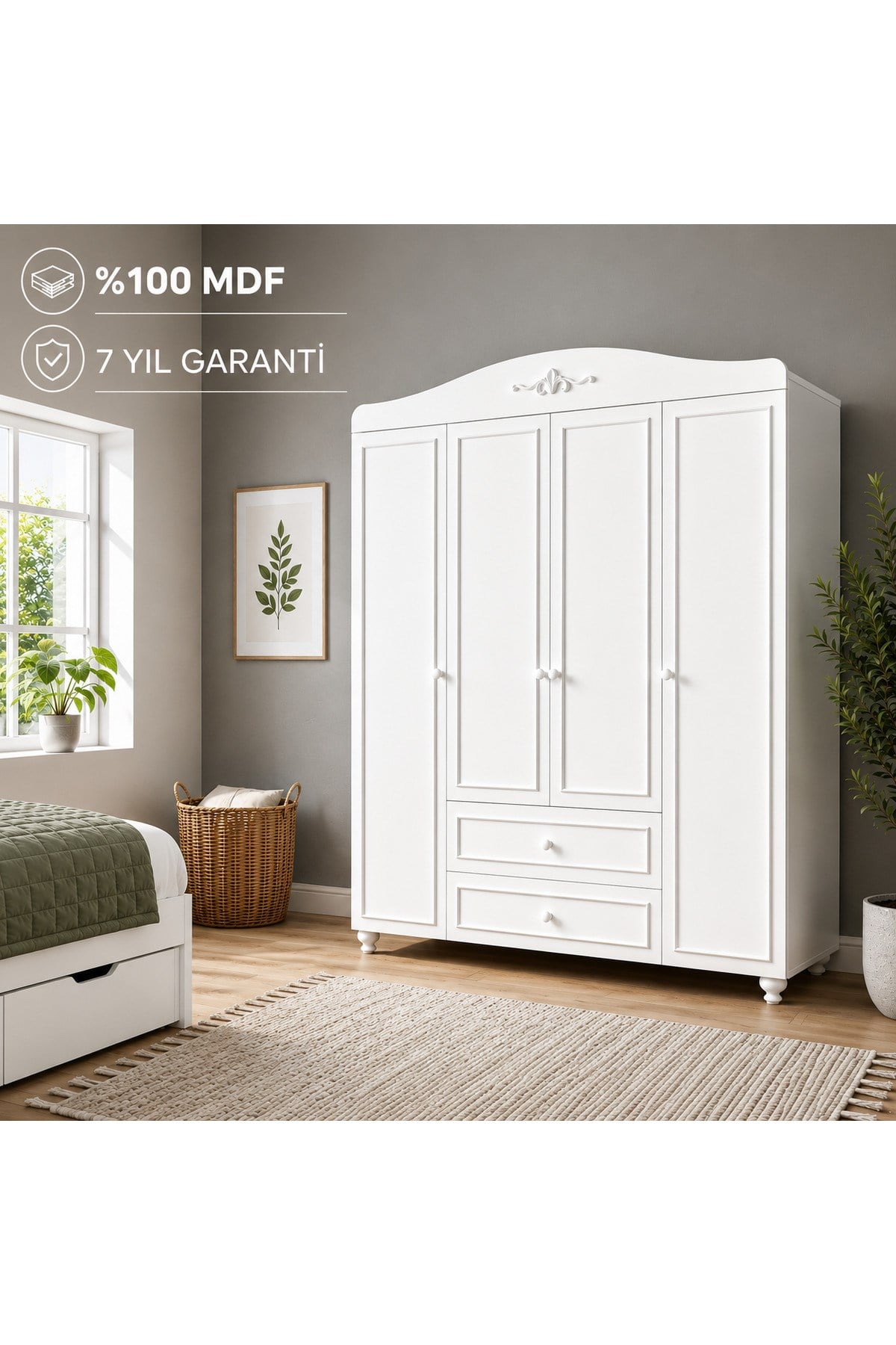Romantic 4 Kapılı, 2 Çekmeceli, Avangart Dolap/gardırop(%100MDF)