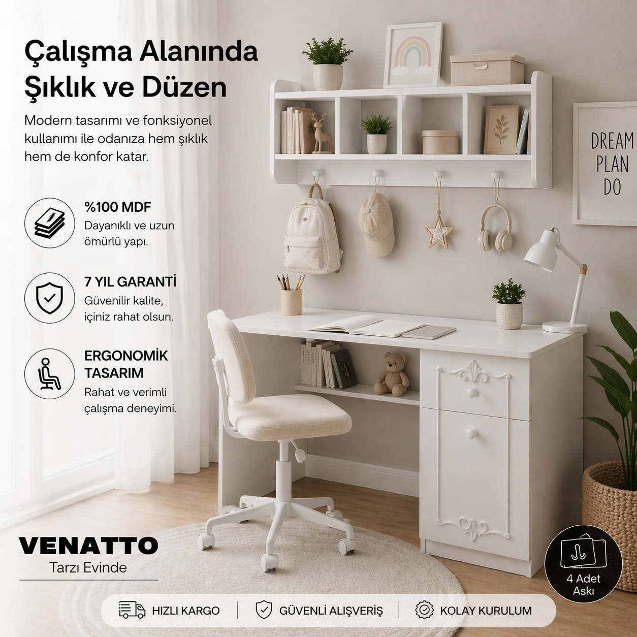 ROMANTİC ÇALIŞMA MASASI (%100MDF)