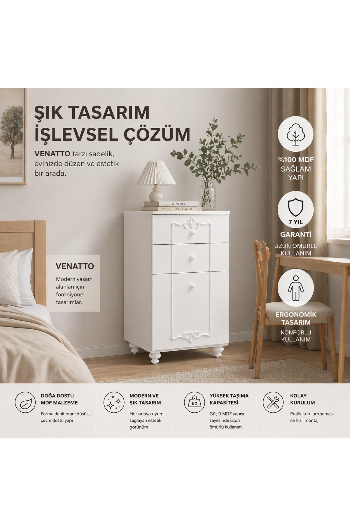 Romantic Şifonyer(%100mdf)soft Beyaz