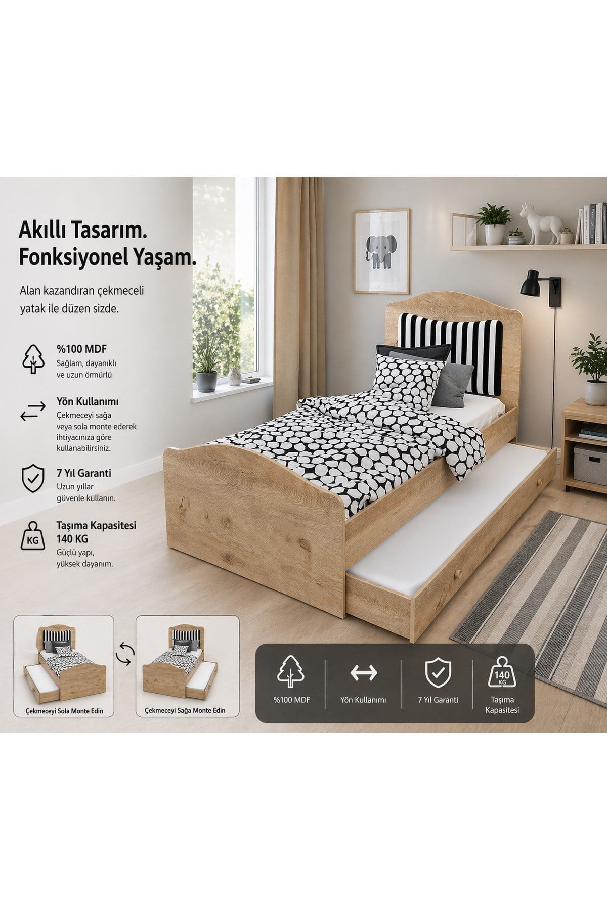 Romantic Yavrulu Karyola (MEŞE) (100X200) (%100MDF)