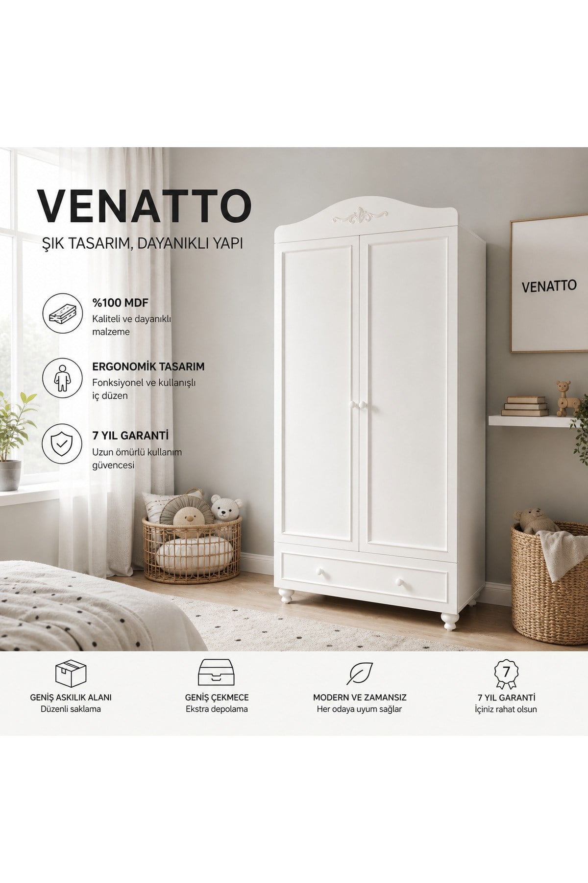 Romantik 2 Kapılı Dolap (%100MDF)
