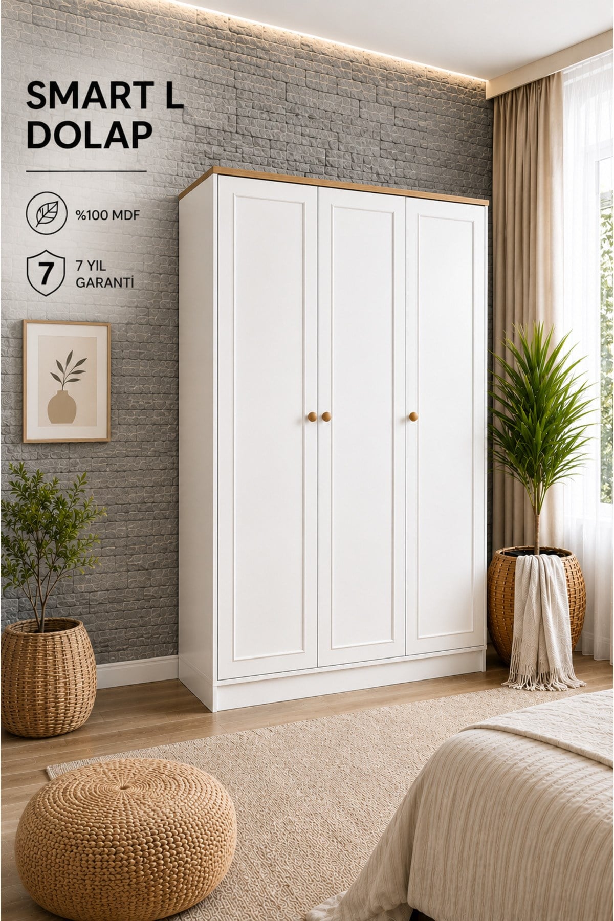 Smart 3 Kapılı Dolap(%100MDF)