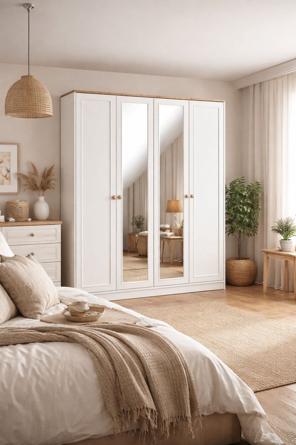 SMART 4 KAPILI AYNALI DOLAP/GARDIROP BEYAZ (%100MDF)