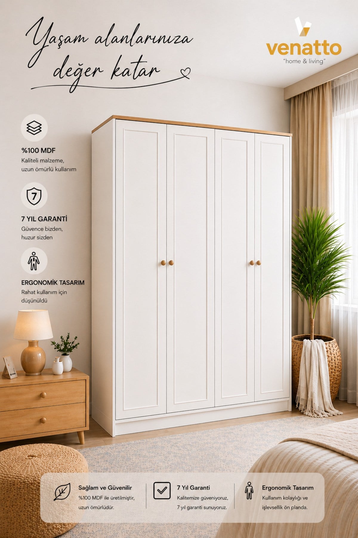 Smart 4 Kapılı Dolap (%100MDF)