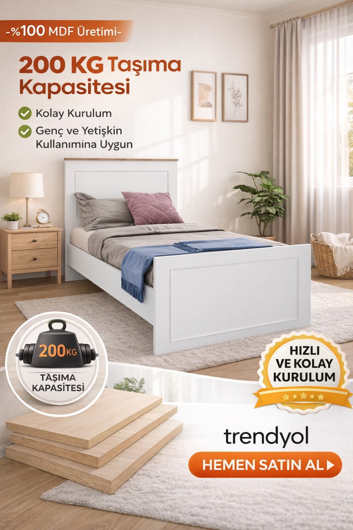 Smart Karyola (%100MDF) (90X190)