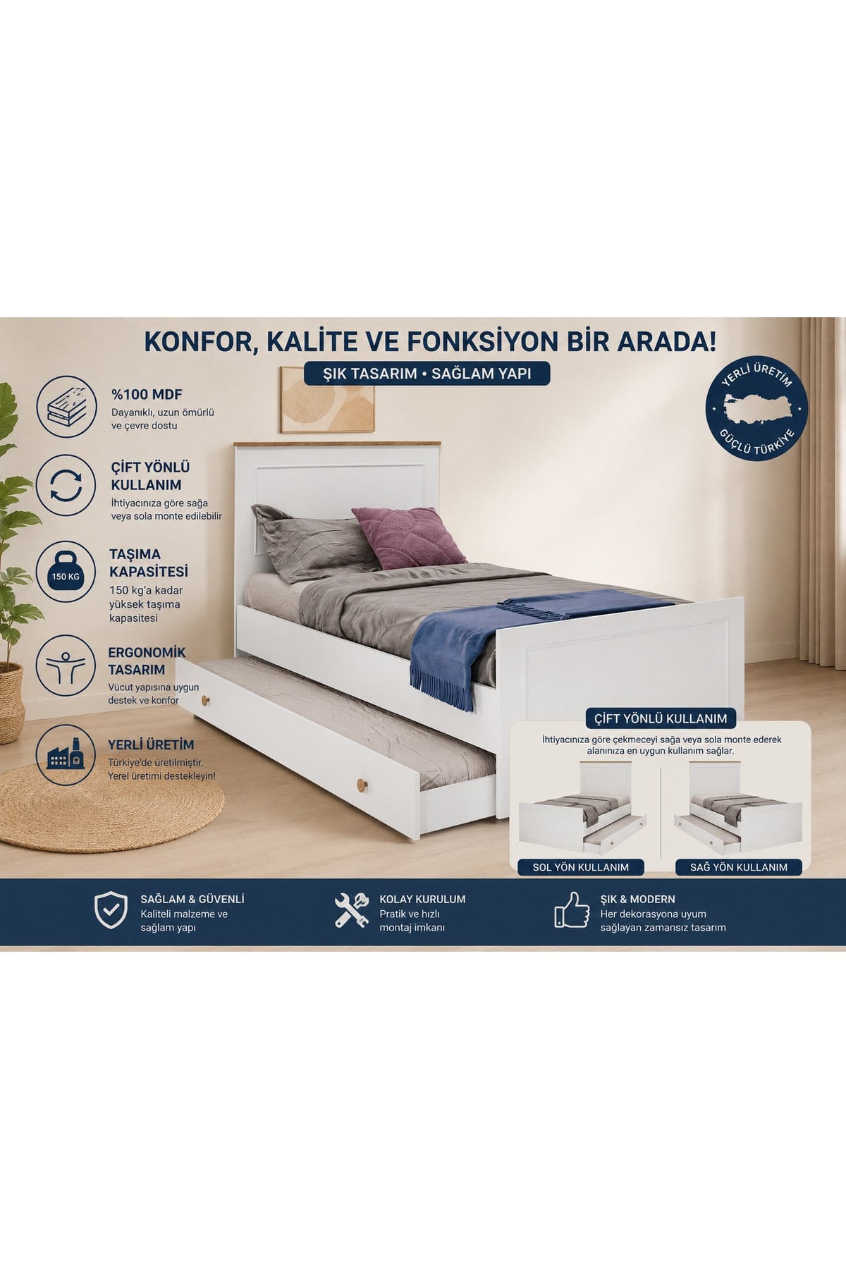 Smart Yavrulu Karyola (%100mdf)100x200
