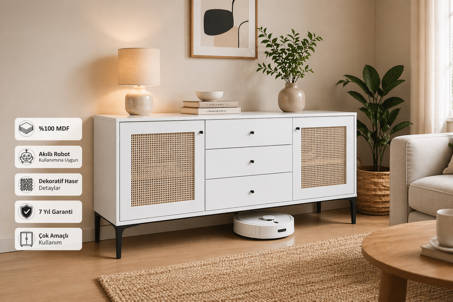 TRİO 3 ÇEKMECELİ KONSOL (%100MDF)