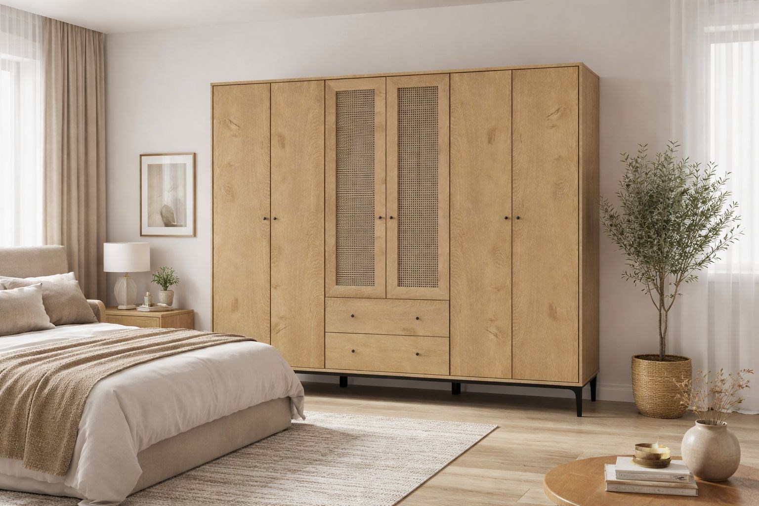 TRİO 6 KAPILI DOLAP/GARDIROP MEŞE (%100MDF)