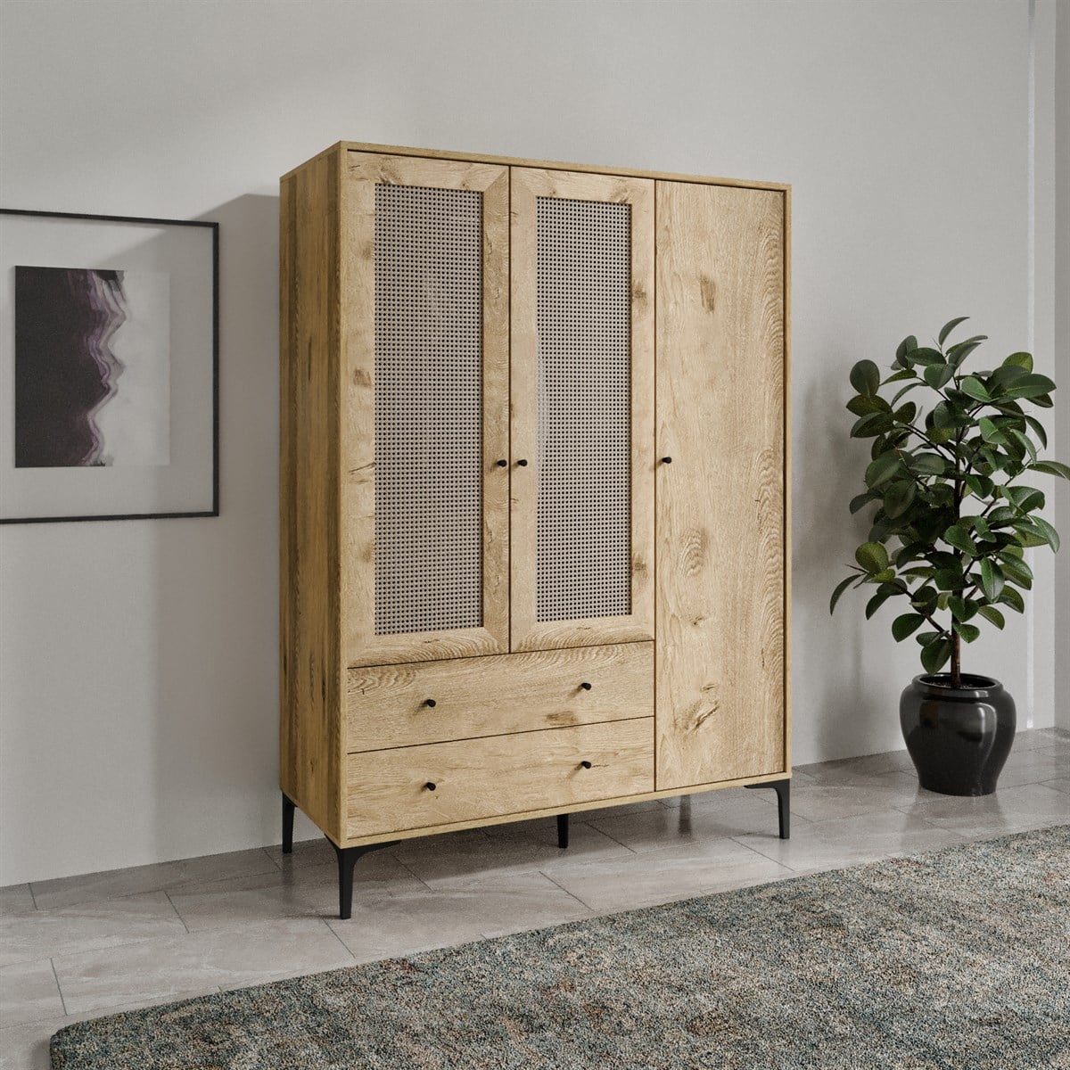 TRİO L HASIRLI DOLAP