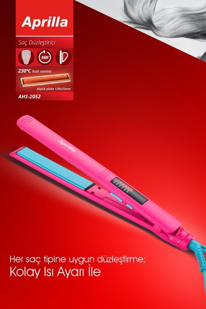 Aprilla Ahs-2052 Dijital Isı Ayarlı Profesyonel Saç Düzleştirici Pembe