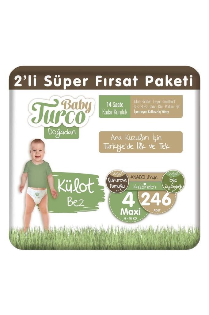 Baby Turco Doğadan 2li Süper Fırsat Paketi Külot Bez 4 Numara Maxi 246 Adet