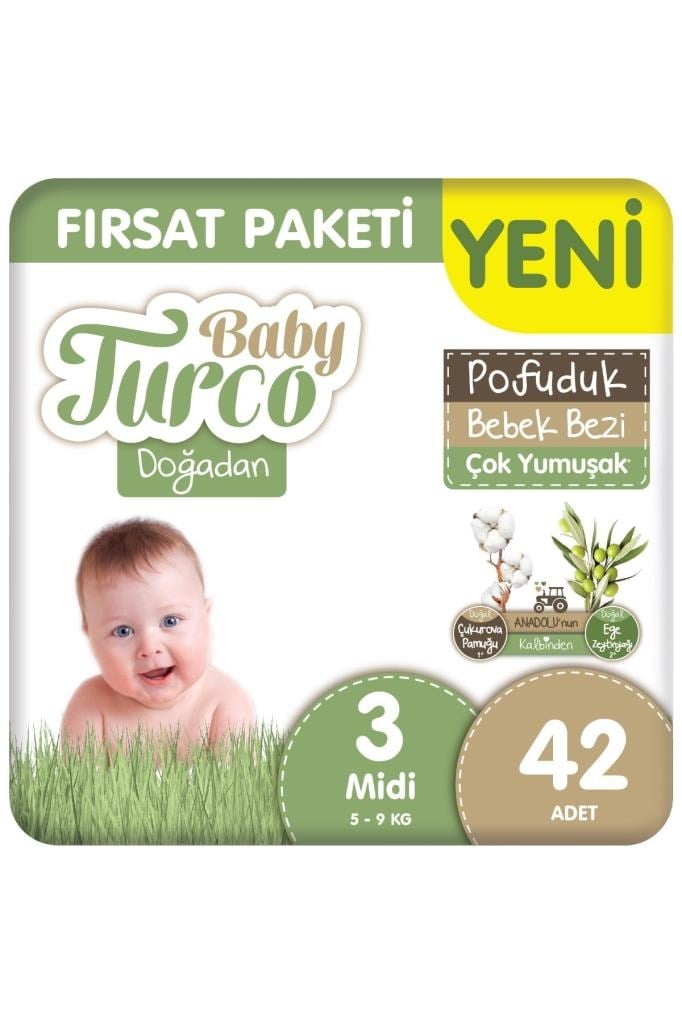 Baby Turco Doğadan Fırsat Paketi Pofuduk Bebek Bezi 3 Numara Midi 42 Adet