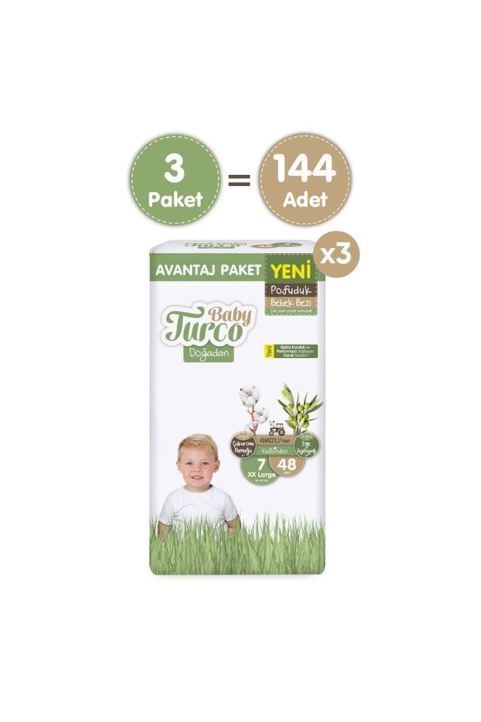 Baby Turco Doğadan Mega Avantaj Paketi Pofuduk Bebek Bezi 7 Numara Xxlarge 144 Adet