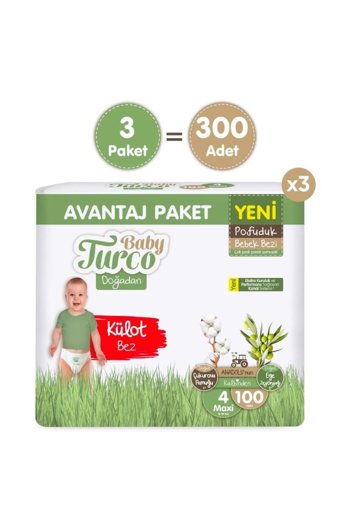 Baby Turco Doğadan Mega Avantaj Paketi Pofuduk Külot Bez 4 Numara Maxi 300 Adet
