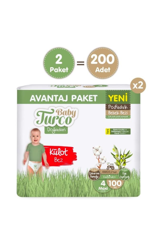 Baby Turco Doğadan Süper Avantaj Paketi Pofuduk Külot Bez 4 Numara Maxi 200 Adet