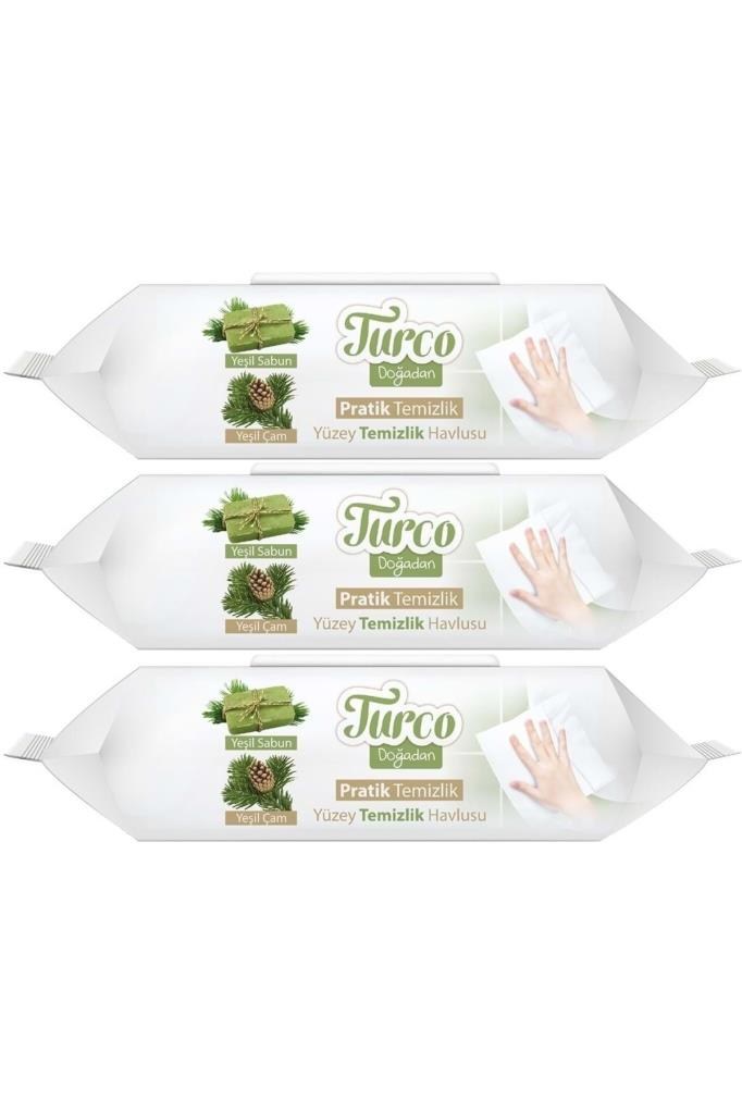 Baby Turco Turco Doğadan Pratik Yüzey Temizlik Havlusu 100 Yaprak Yeşil Sabun/Yeşil Çam (3 Lü Set) 300 Yaprak
