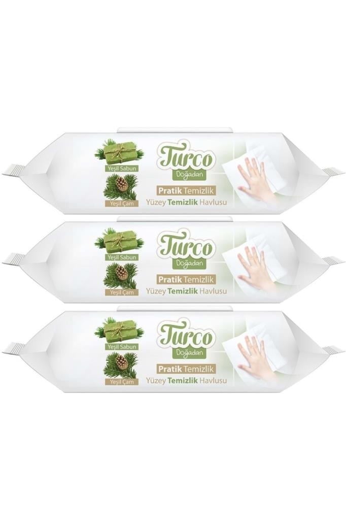 Baby Turco Turco Doğadan Pratik Yüzey Temizlik Havlusu 100 Yaprak Yeşil Sabun/Yeşil Çam (3 Lü Set) 300 Yaprak