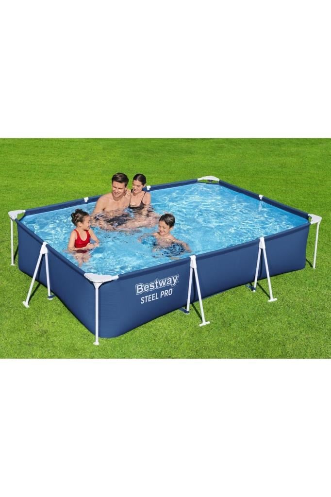 Bestway ® 56411 Steel Pro® Dikdörtgen Yerüstü Prefabrik Havuz Seti 3,00 M X 2,01 M X 66