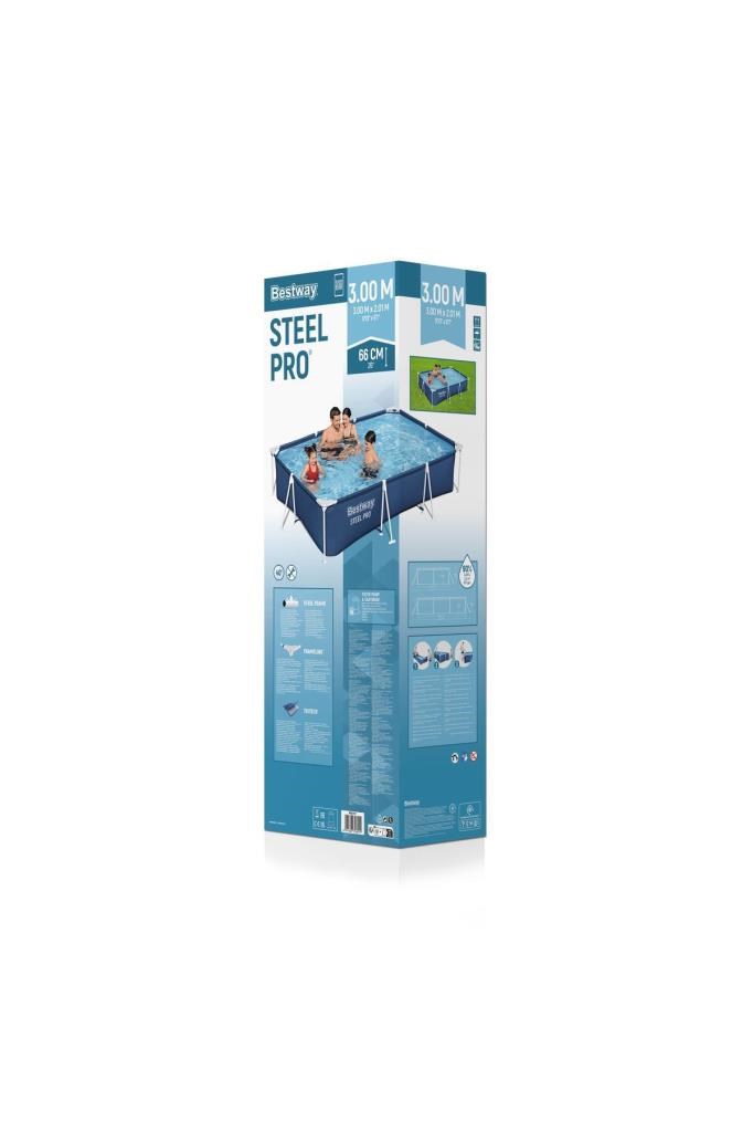Bestway ® 56411 Steel Pro® Dikdörtgen Yerüstü Prefabrik Havuz Seti 3,00 M X 2,01 M X 66