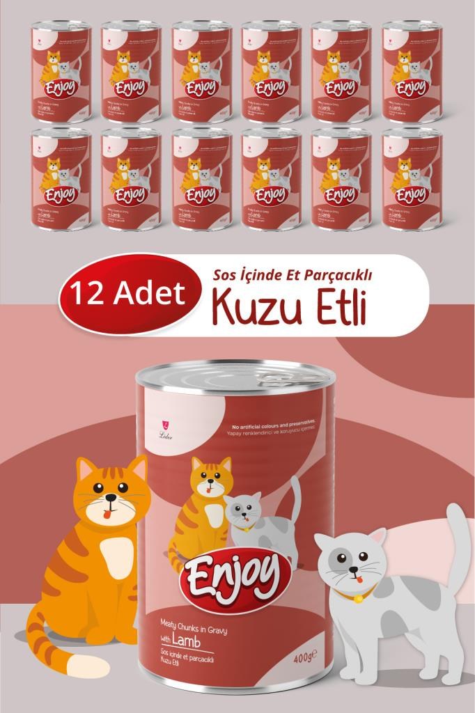 Enjoy Kuzu Etli Kedi Konservesi Sos İçinde Et Parçacıklı 400 Gr x12