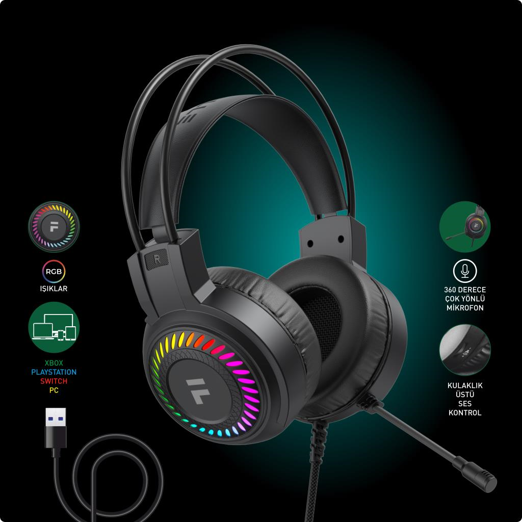 Fashcolle 7.1 Virtual Surround Rgb Profesyonel Oyuncu Kulaklığı (FC8100B)