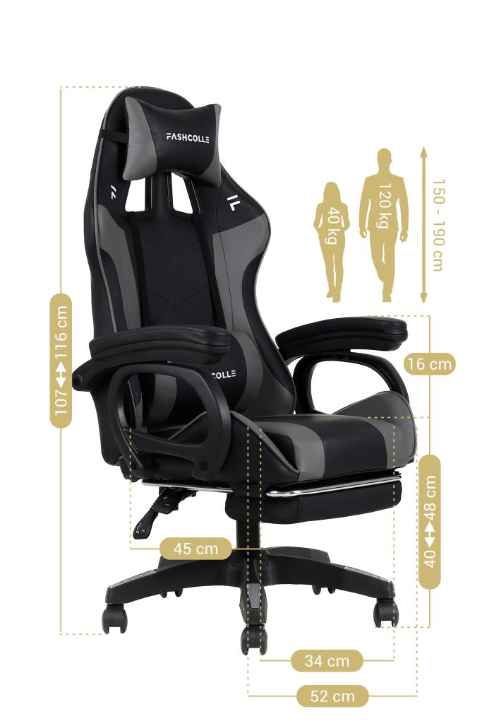Fashcolle Dynamic Grey Masajlı Oyuncu Koltuğu