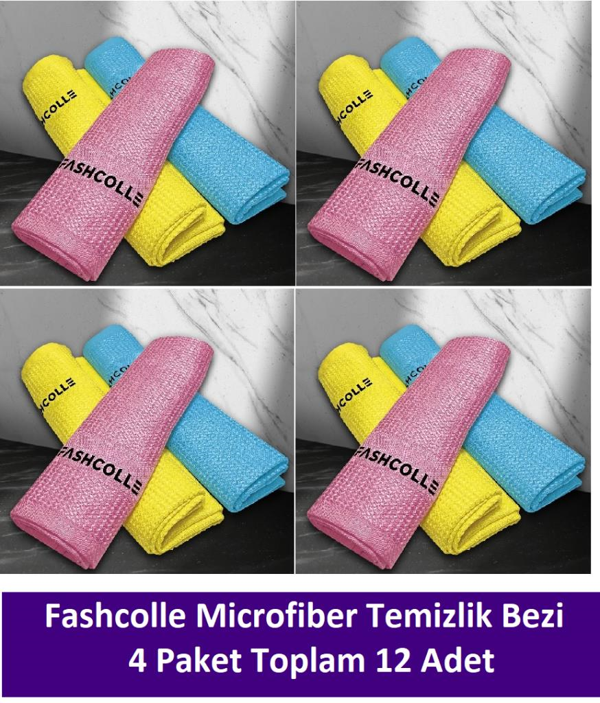 Fashcolle Mikrofiber Temizlik Bezi 3lü x 4 Paket Toplam 12 Adet