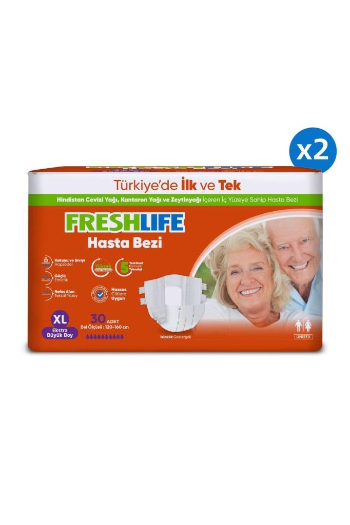 Freshlife 2li Xlarge Beden Extra Büyük Boy Yetişkin Hasta Bezi 30x2 (60 Adet)