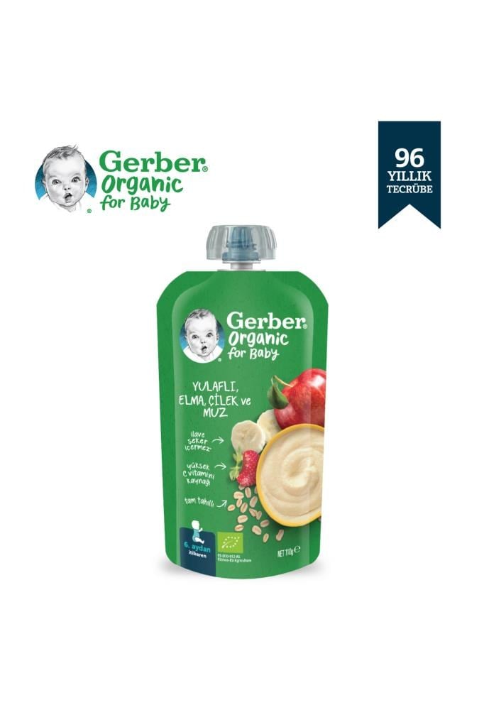 Gerber Organik Yulaflı Elma Çilek Ve Muz Püresi 110 gr