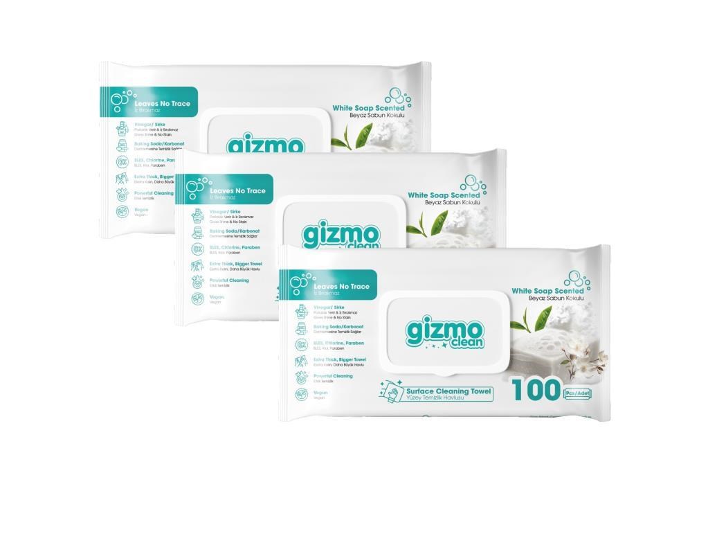 Gizmo Clean Yüzey Temizlik Havlusu Beyaz Sabun Kokulu 3 Paket 300 Yaprak