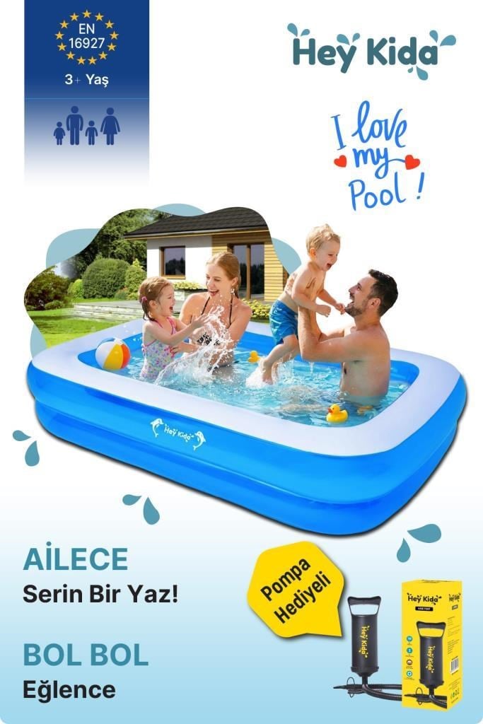 Heykida Swim Safe Dikdörtgen Havuz 305x183x50 + Manuel Pompa