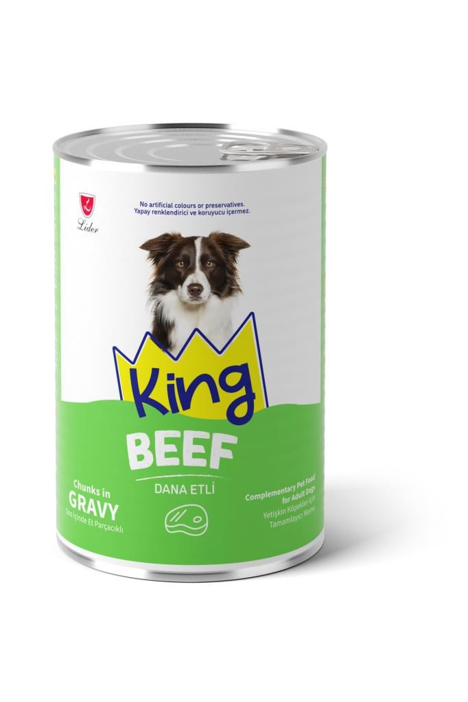 King Sos İçerisinde Et Parçacıklı Dana Etli Köpek Konservesi 400 gr 24 Adet