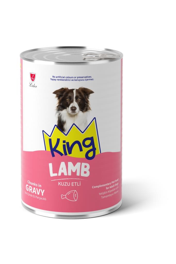 King Sos İçerisinde Et Parçacıklı Kuzu Etli Köpek Konservesi 400 G x 24 Adet
