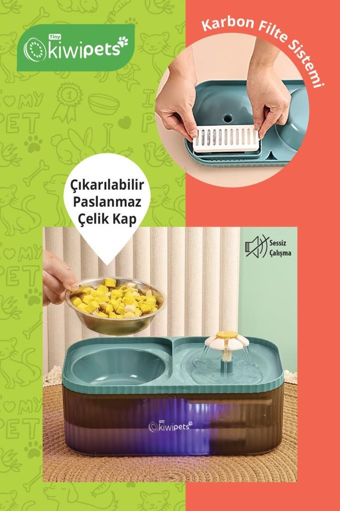 Kiwi Pets Kpf-10548 Mama Kabı ve Otomatik Evcil Hayvan Su Çeşmesi