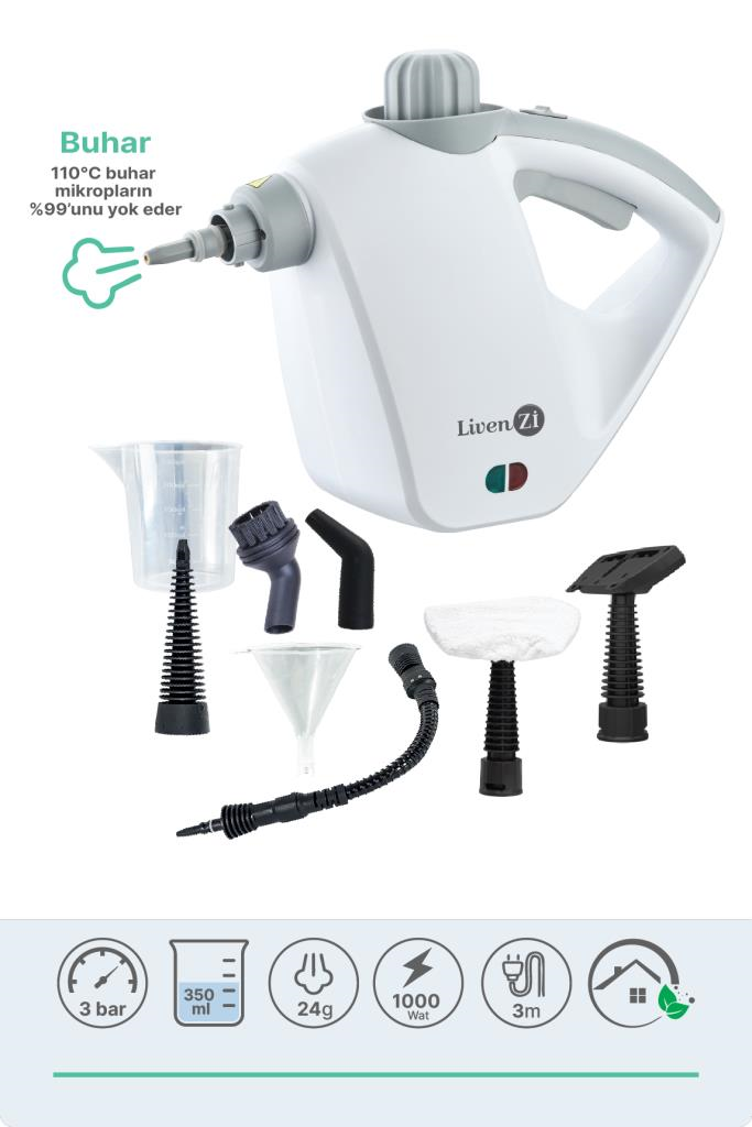 Livenzi JJB-303 El Tipi Buharlı Temizleyici – Beyaz & Gri 