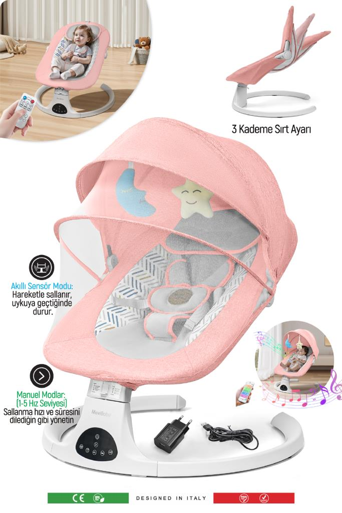 Livenzi Movibaby Hareket Sensörlü Otomatik Ana Kucağı-Pink