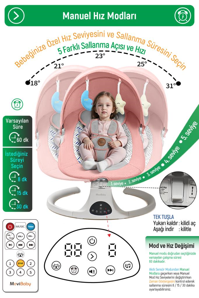 Livenzi Movibaby Hareket Sensörlü Otomatik Ana Kucağı-Pink