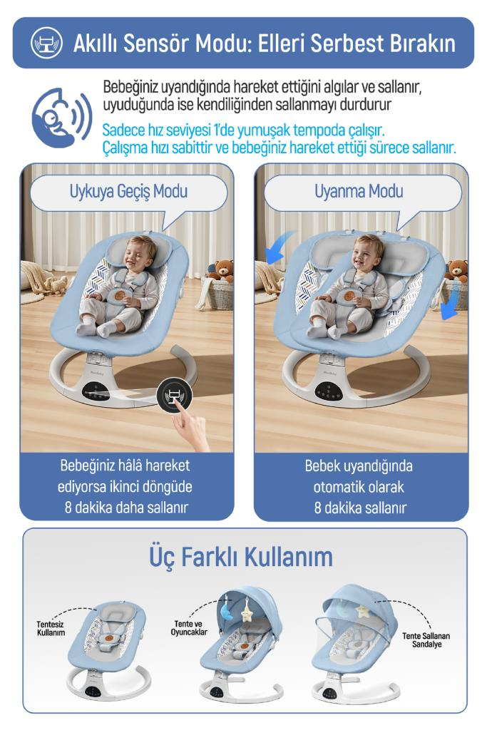 Livenzi Movibaby Hareket Sensörlü Otomatik Ana Kucağı-Blue