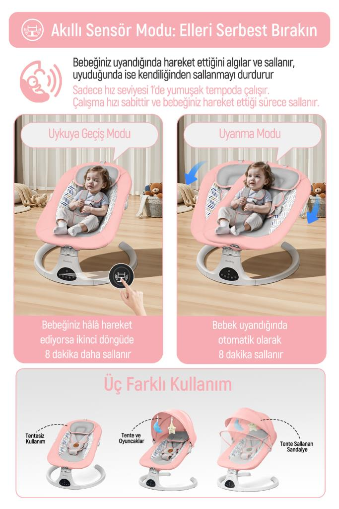 Livenzi Movibaby Hareket Sensörlü Otomatik Ana Kucağı-Pink