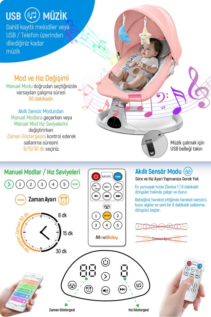 Livenzi Movibaby Hareket Sensörlü Otomatik Ana Kucağı-Pink