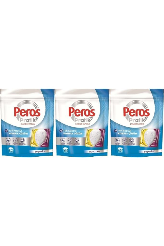 Peros Pratik Matik Çamaşır Deterjanı Kapsülü - Tableti 78 Adet Beyazlar (3PK*26)