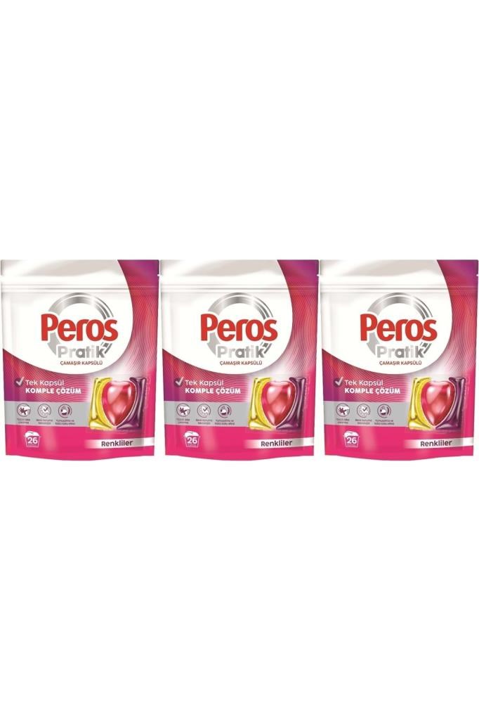 Peros Pratik Matik Çamaşır Deterjanı Kapsülü - Tableti 78 Adet Renkliler (3PK*26)