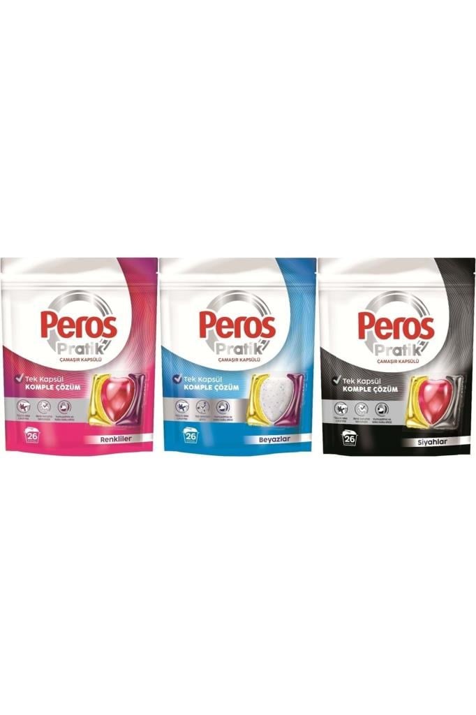 Peros Pratik Matik Çamaşır Deterjanı Kapsülü - Tableti 78 Adet (3PK*26) (Karma Set)