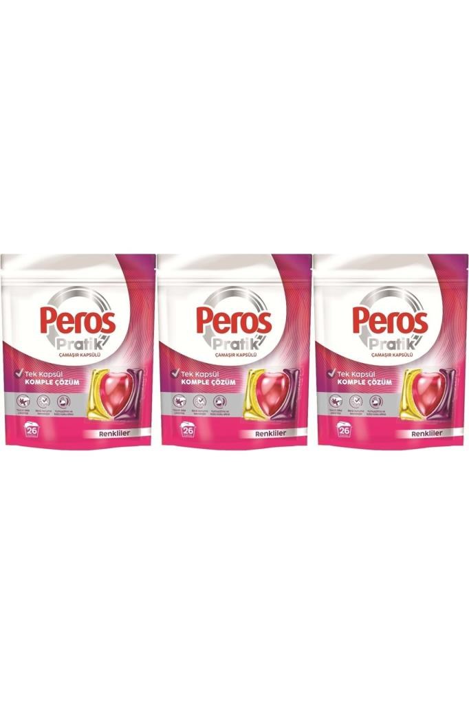 Peros Pratik Matik Çamaşır Deterjanı Kapsülü - Tableti 78 Adet Renkliler (3PK*26)