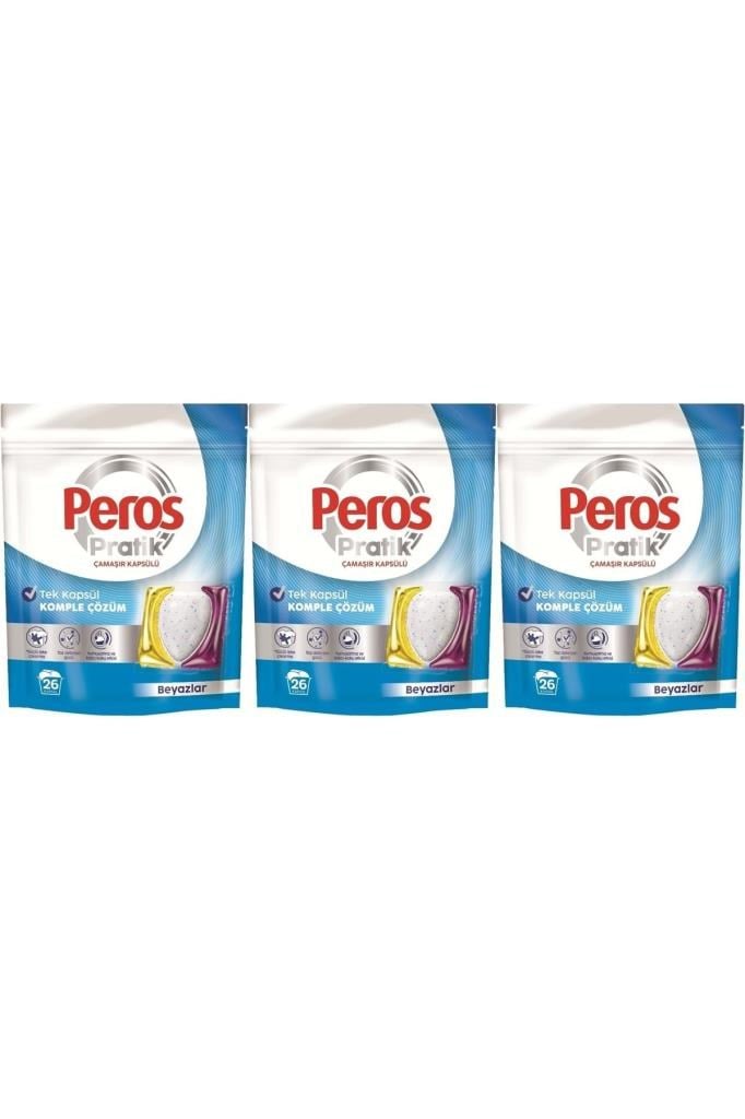 Peros Pratik Matik Çamaşır Deterjanı Kapsülü - Tableti 78 Adet Beyazlar (3PK*26)