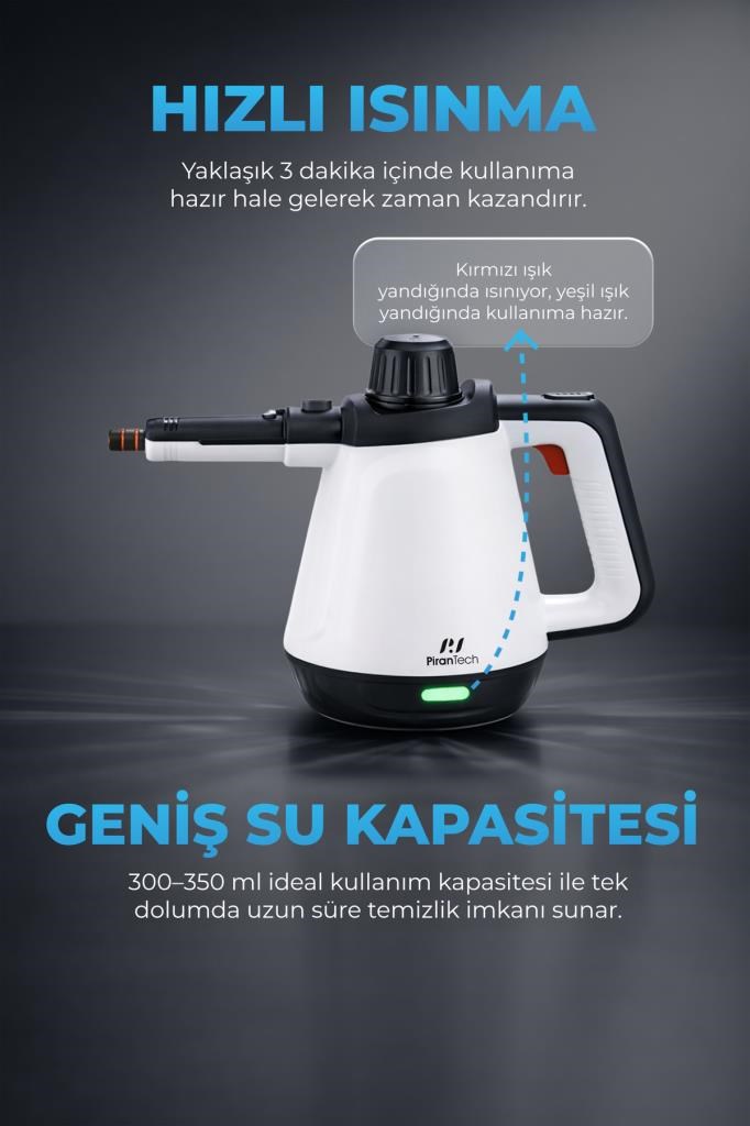 PiranTech CB- 02A  Buharlı Temizlik Makinası - Buharlı Temizleyici - Floor Max Set
