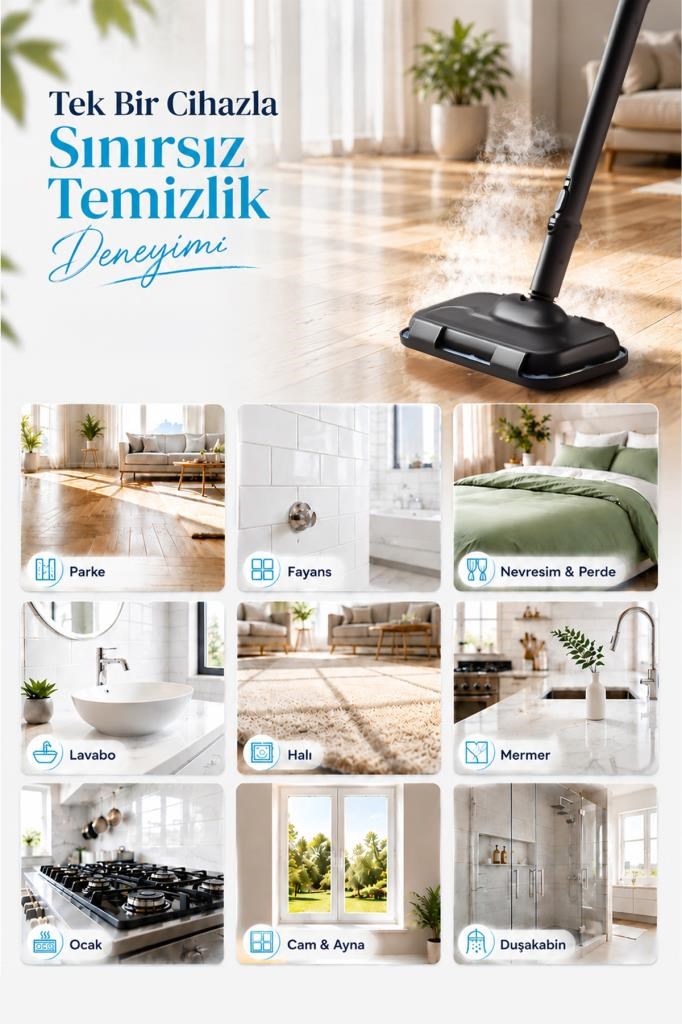 PiranTech CB-202 Buharlı Temizleyici | Çok Amaçlı Zemin Cam Fayans Halı Temizlik Makinesi