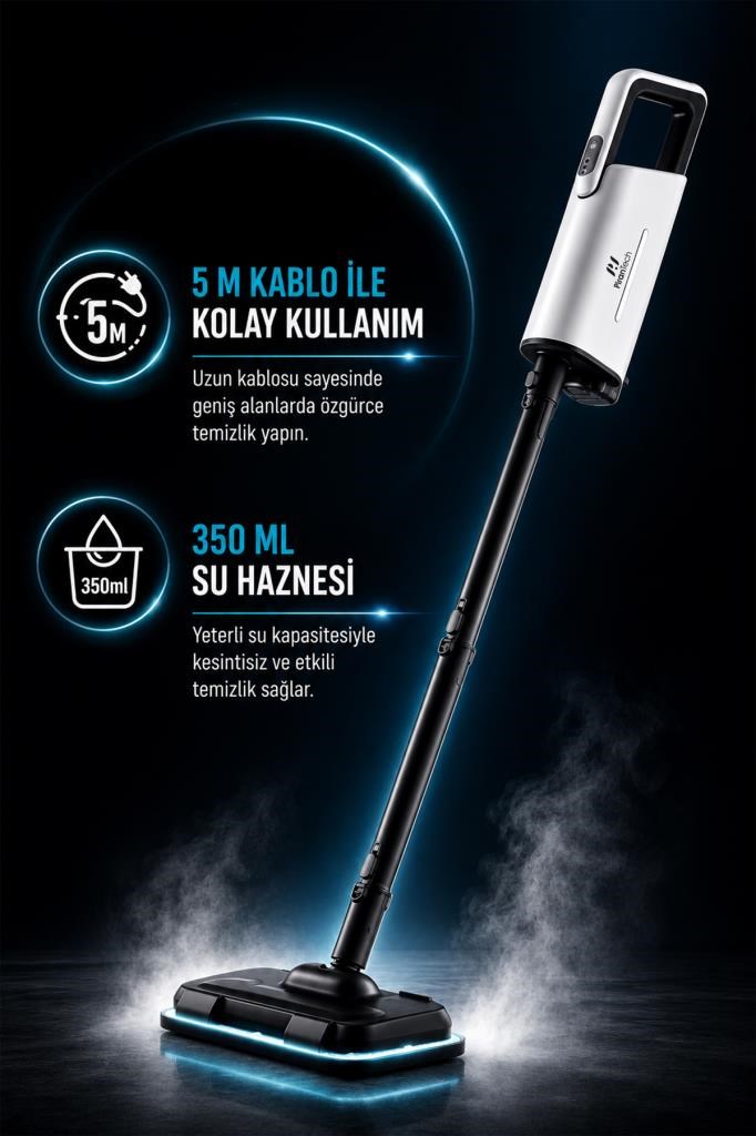 PiranTech CB-202 Buharlı Temizleyici | Çok Amaçlı Zemin Cam Fayans Halı Temizlik Makinesi
